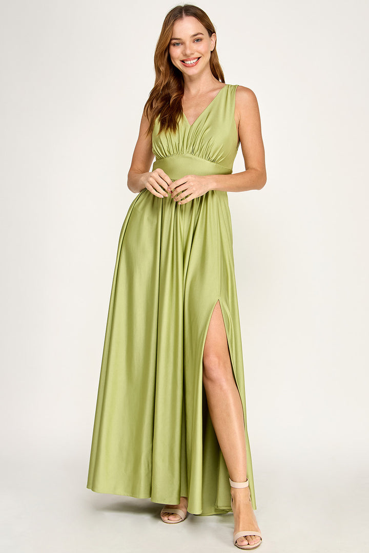 Long Sleeveless A-line Slit Dress by Lenovia 3120