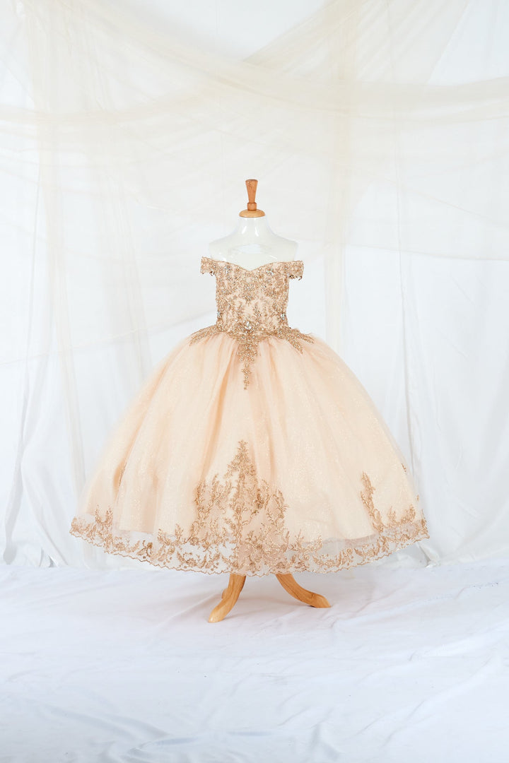 Girls Applique Off Shoulder Gown by Calla SCK-318