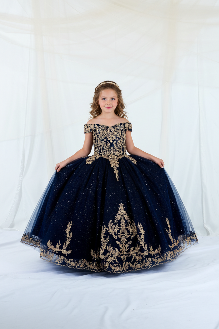 Girls Applique Off Shoulder Gown by Calla SCK-318