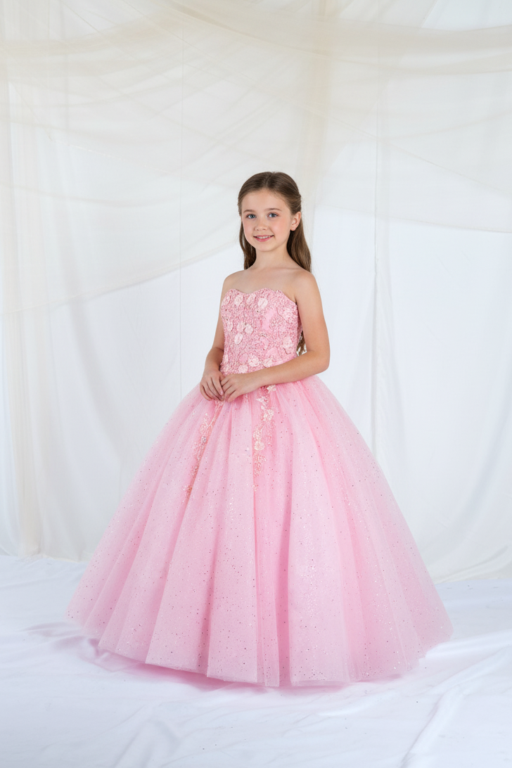 Girls 3D Floral Strapless Gown by Calla SCK-322