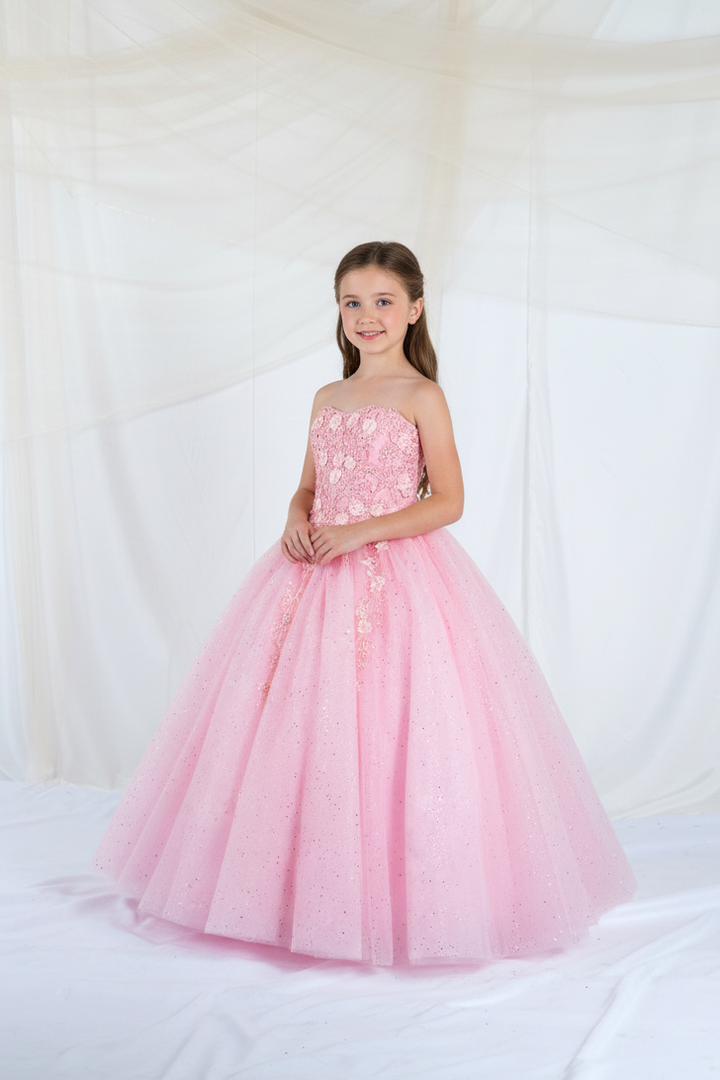 Girls 3D Floral Strapless Gown by Calla SCK-322