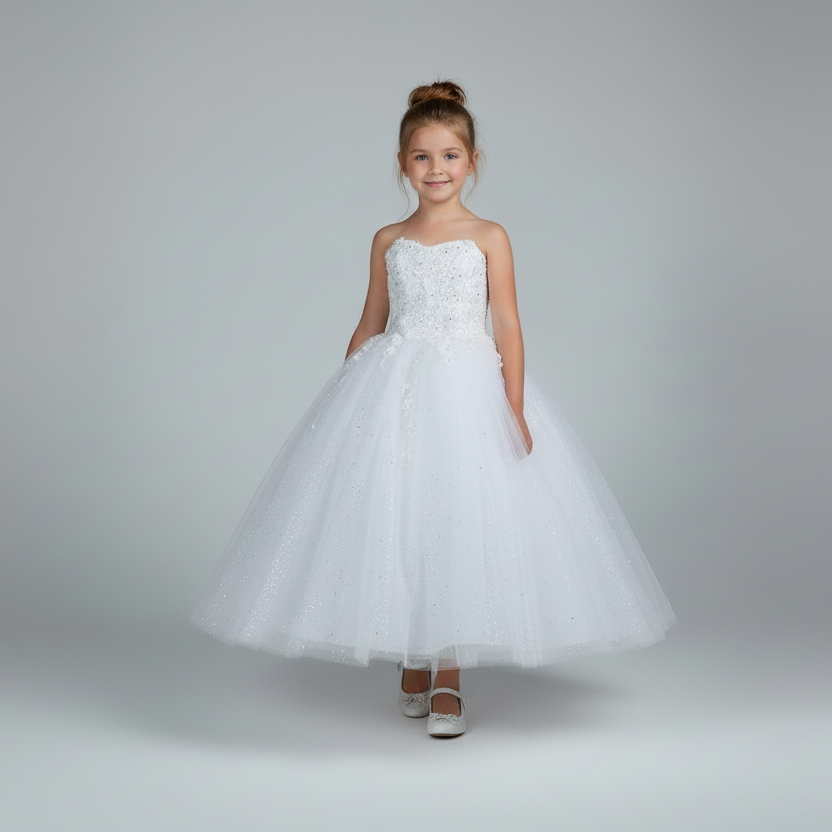 Girls 3D Floral Strapless Gown by Calla SCK-322