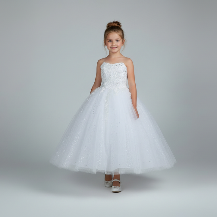 Girls 3D Floral Strapless Gown by Calla SCK-322