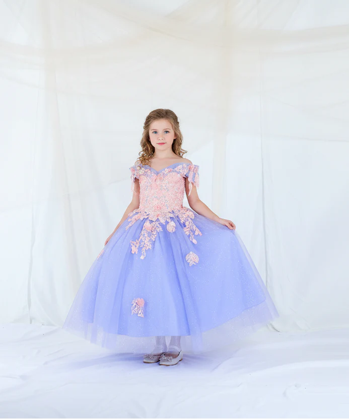 Girls Applique Off Shoulder Gown by Calla SCK-325