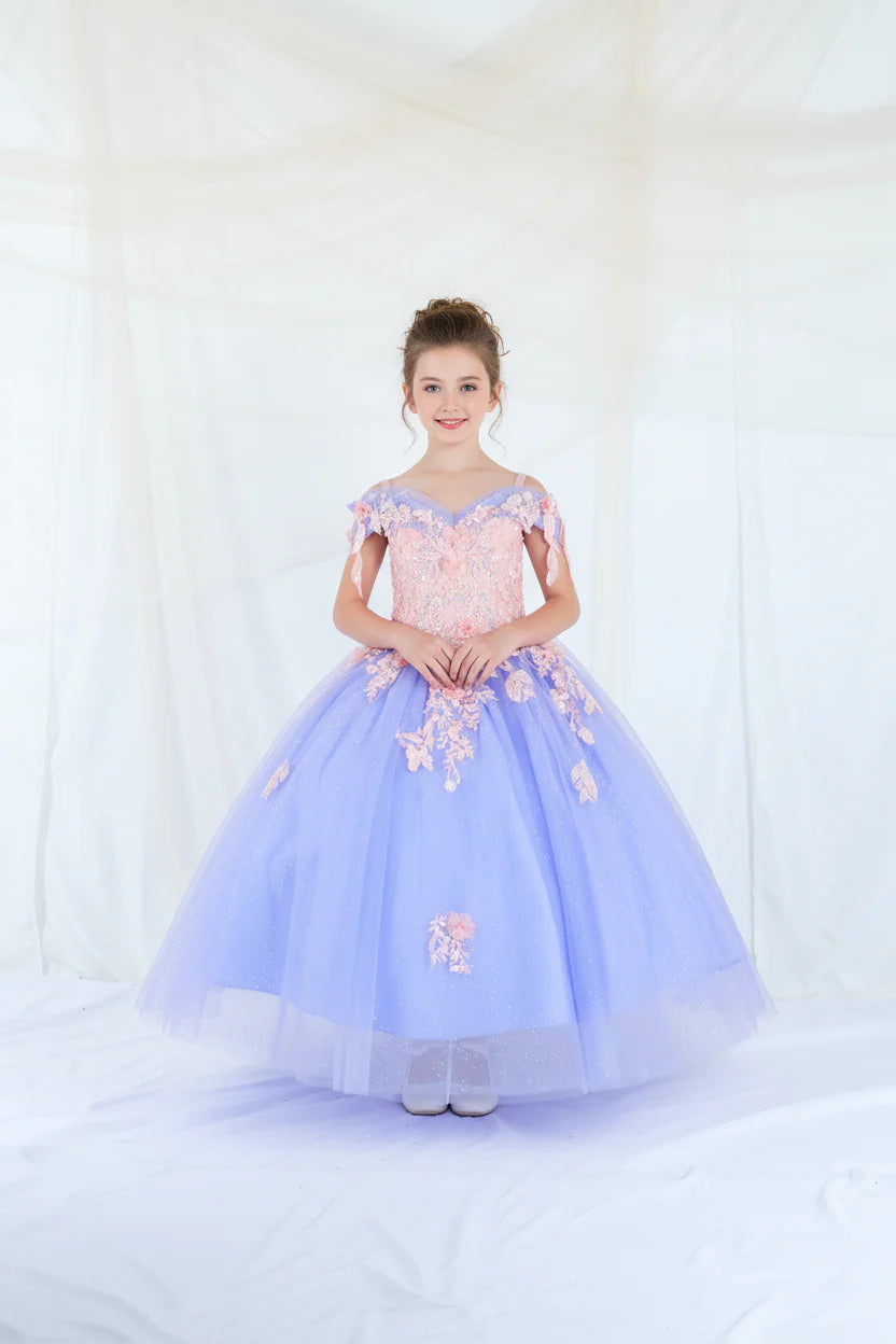 Girls Applique Off Shoulder Gown by Calla SCK-325