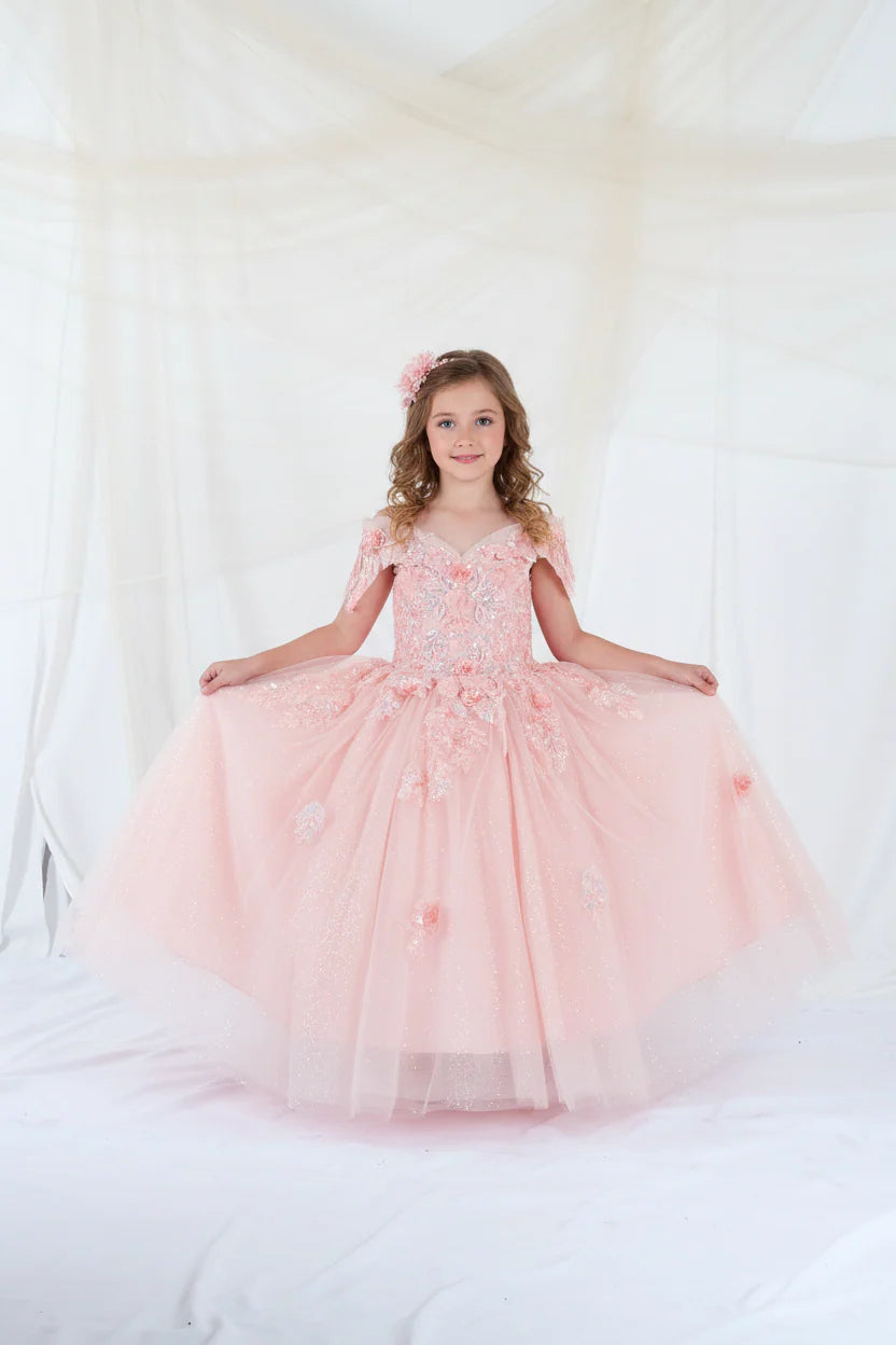 Girls Applique Off Shoulder Gown by Calla SCK-325