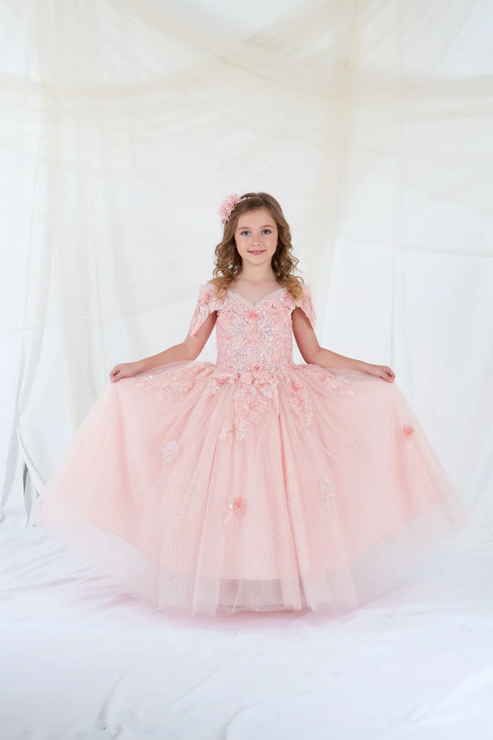 Girls Applique Off Shoulder Gown by Calla SCK-325