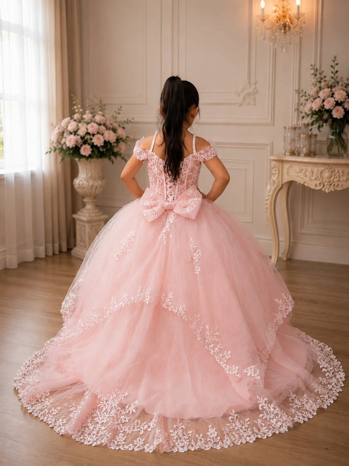 Girls Applique Cold Shoulder Gown by Calla SCK-340