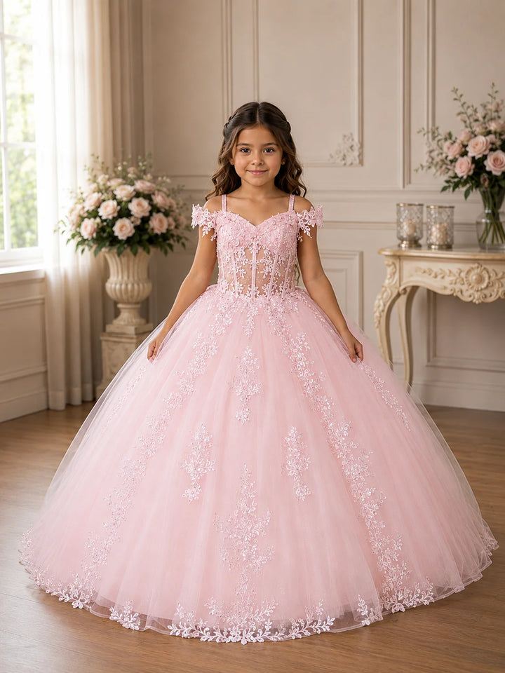 Girls Applique Cold Shoulder Gown by Calla SCK-340
