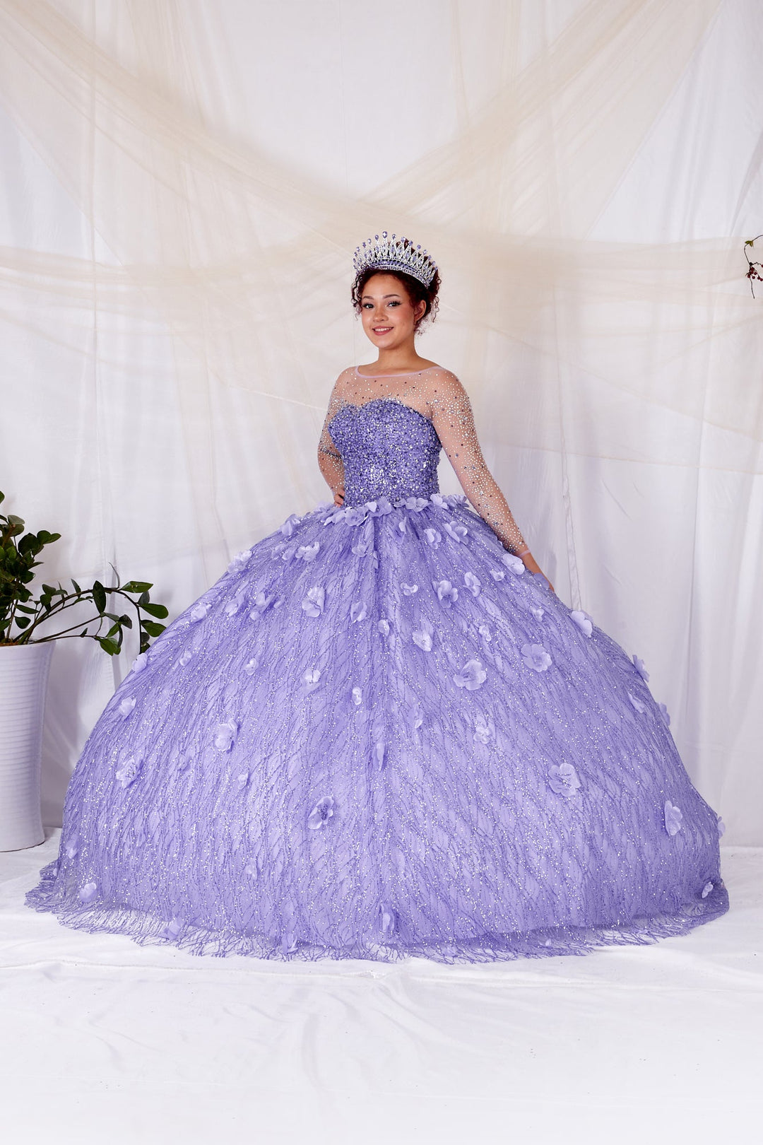 3D Floral Long Sleeve Ball Gown by Calla SCL-30002