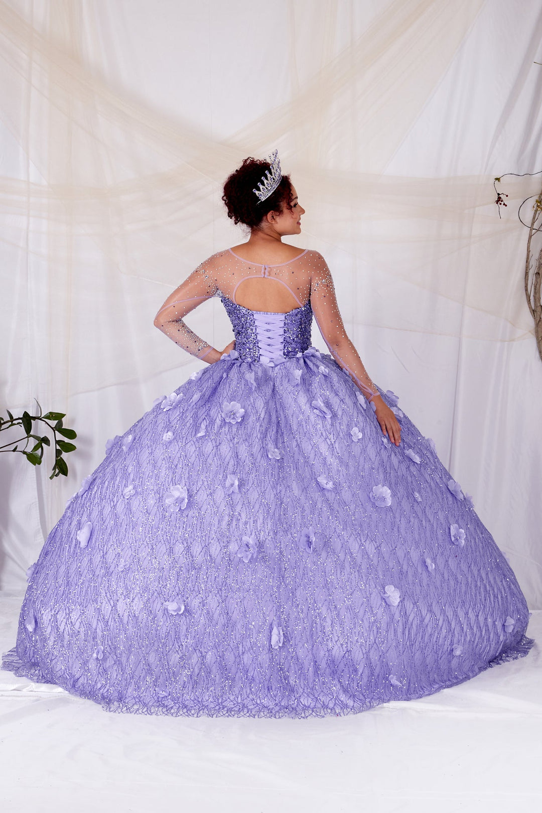 3D Floral Long Sleeve Ball Gown by Calla SCL-30002