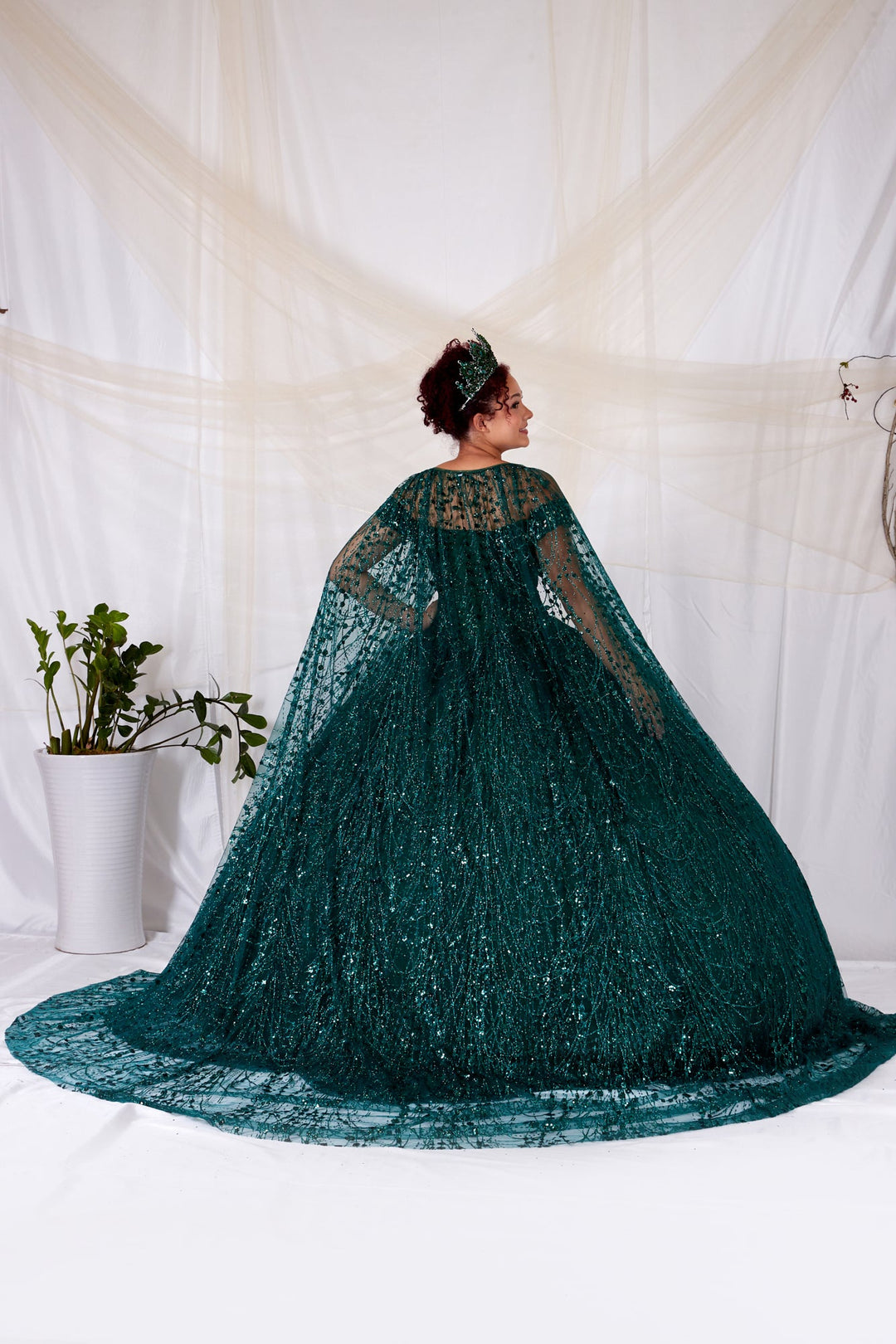 Applique Off Shoulder Cape Ball Gown by Calla SCL-30003