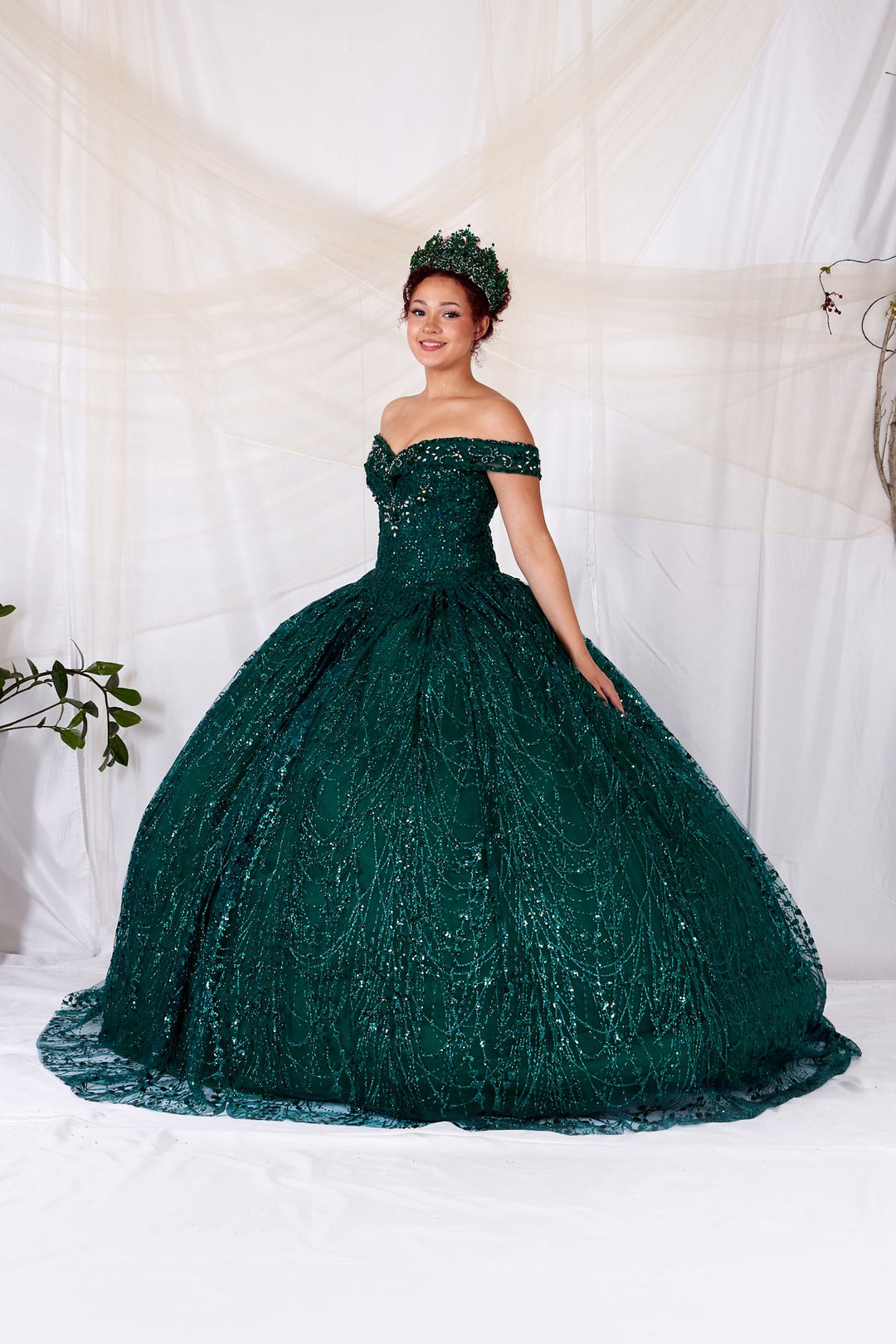 Applique Off Shoulder Cape Ball Gown by Calla SCL-30003