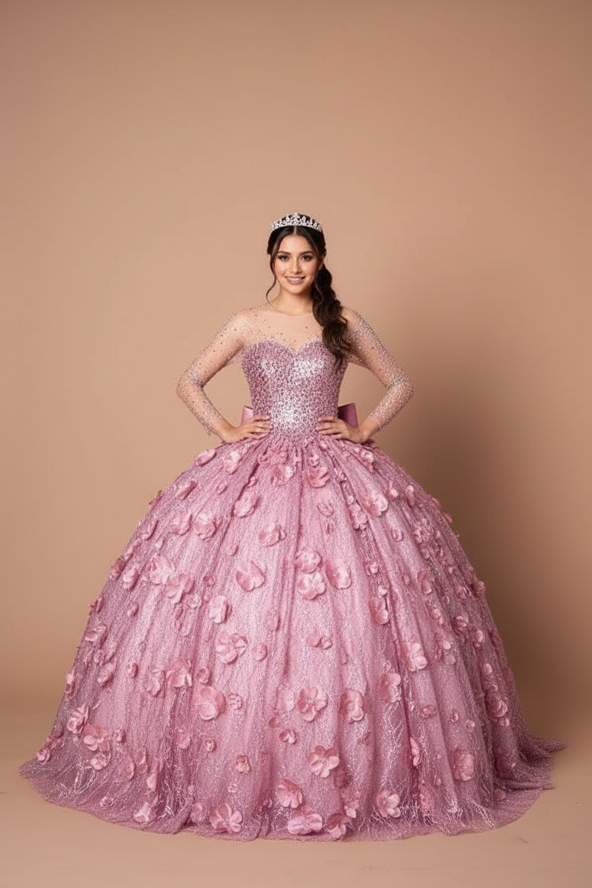 3D Floral Long Sleeve Ball Gown by Calla SCL-30002
