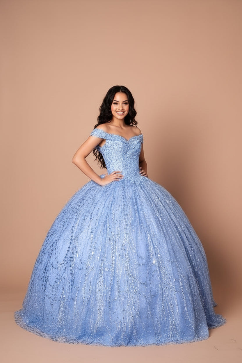 Applique Off Shoulder Cape Ball Gown by Calla SCL-30003