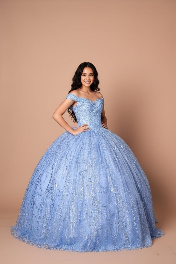 Applique Off Shoulder Cape Ball Gown by Calla SCL-30003
