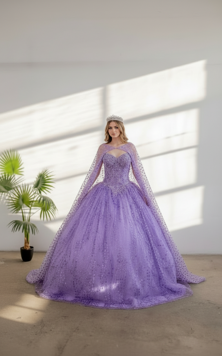 Applique Off Shoulder Cape Ball Gown by Calla SCL-30003