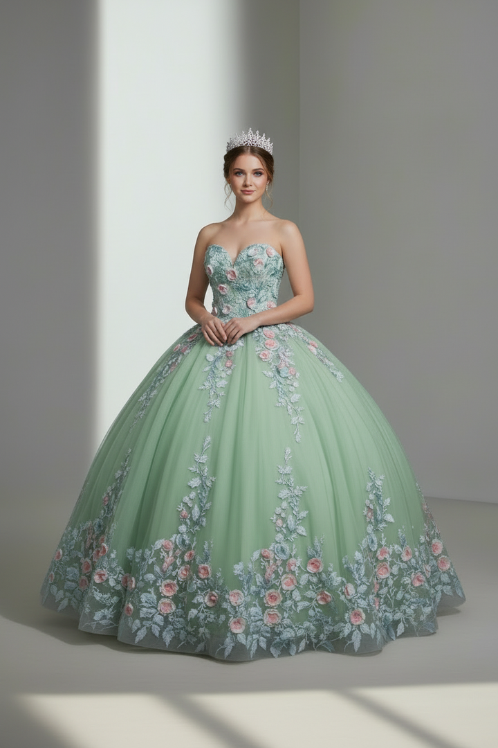 Applique Strapless Cape Ball Gown by Calla SCL-30004