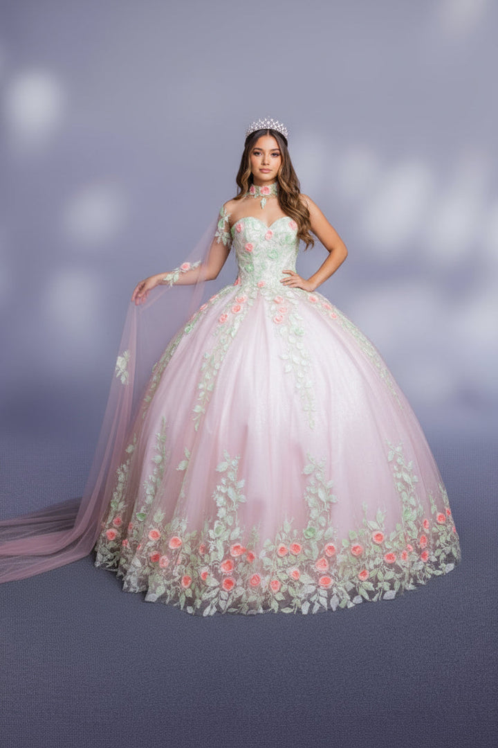 Applique Strapless Cape Ball Gown by Calla SCL-30004