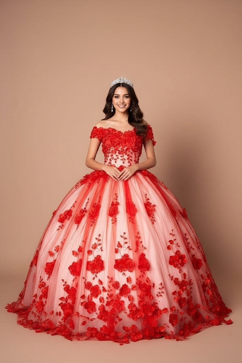 3D Floral Off Shoulder Ball Gown by Calla SCL-30005