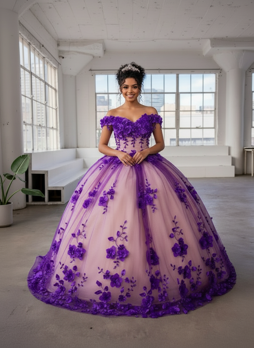 3D Floral Off Shoulder Ball Gown by Calla SCL-30005