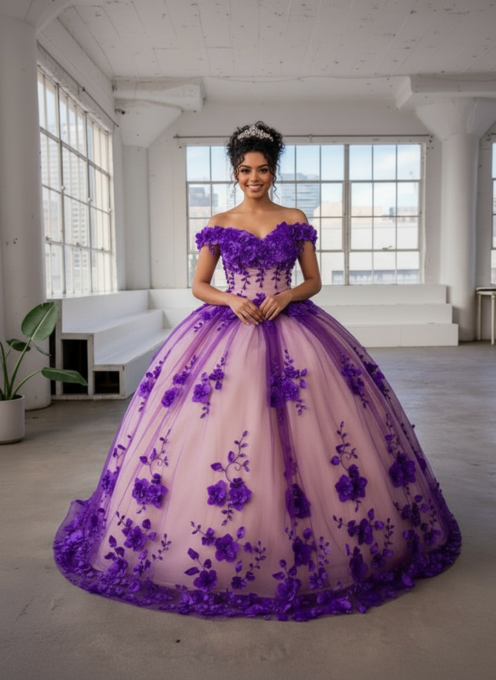 3D Floral Off Shoulder Ball Gown by Calla SCL-30005