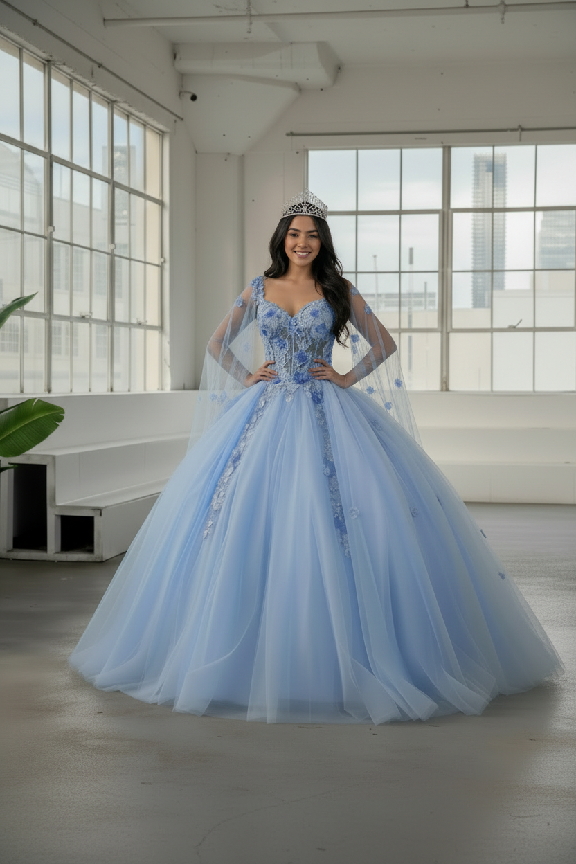 Sleeveless Cape Sleeve Ball Gown by Calla SCL-30006