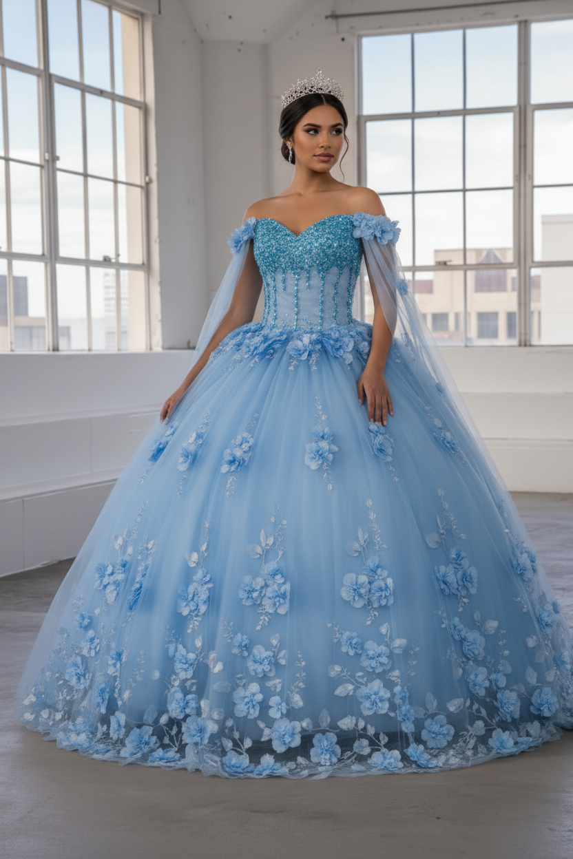 Off Shoulder Cape Sleeve Ball Gown by Calla SCL-30007