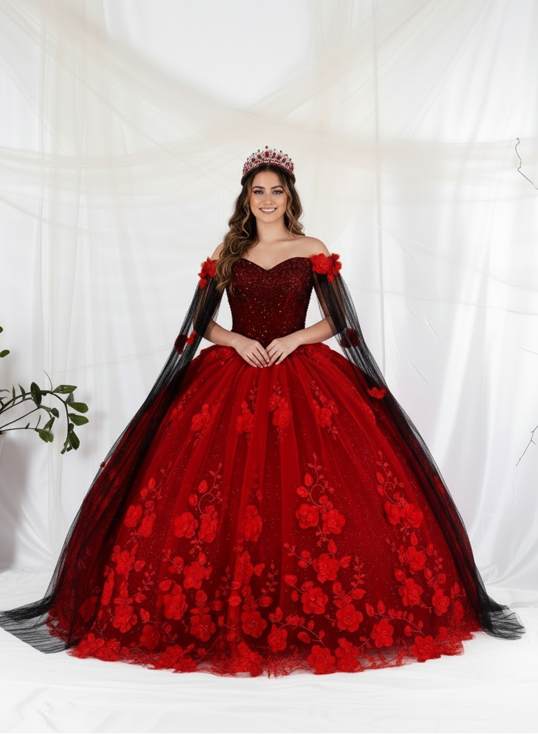 Off Shoulder Cape Sleeve Ball Gown by Calla SCL-30007