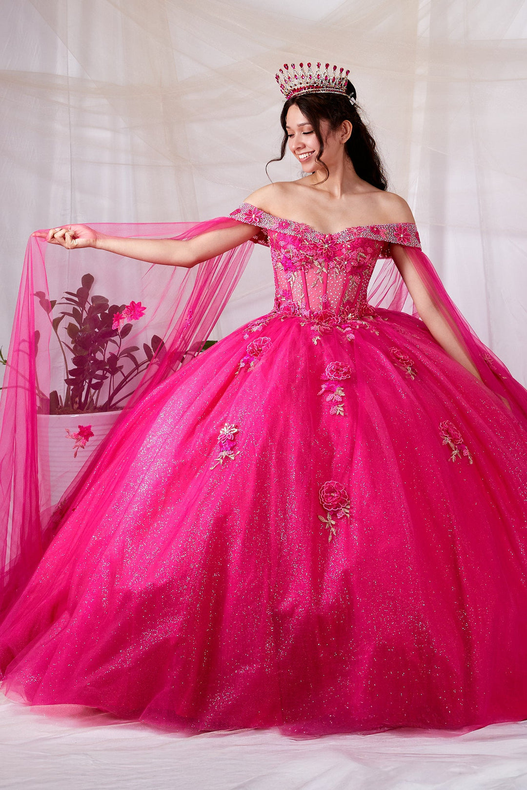 Off Shoulder Cape Sleeve Ball Gown by Calla SCL-30008