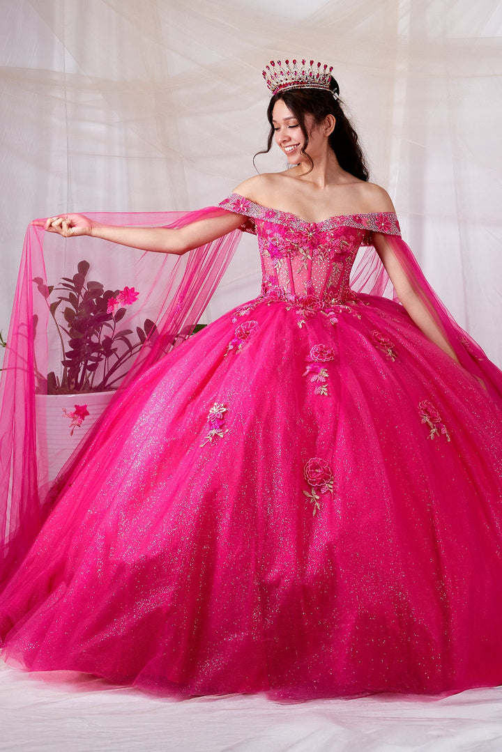 Off Shoulder Cape Sleeve Ball Gown by Calla SCL-30008