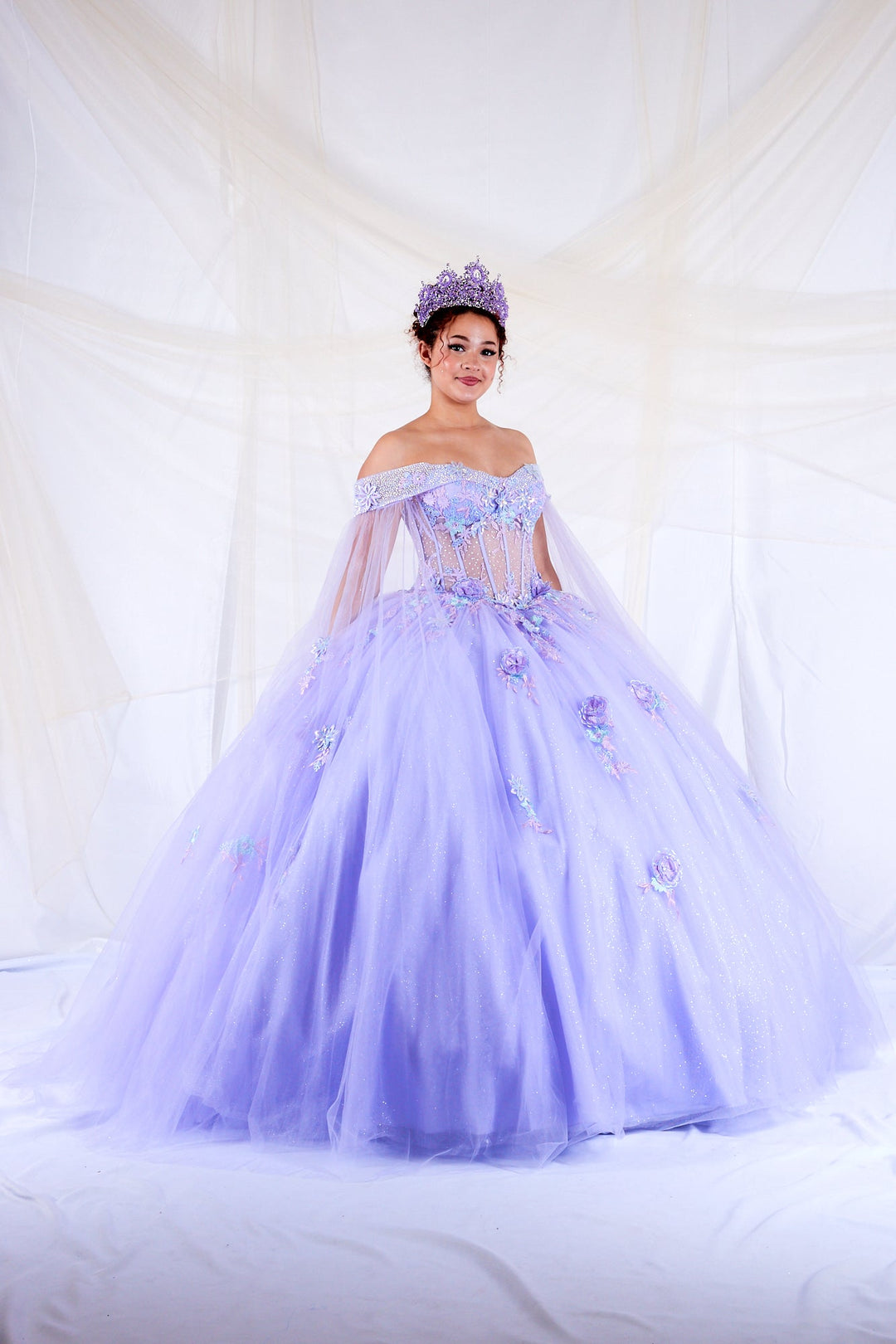 Off Shoulder Cape Sleeve Ball Gown by Calla SCL-30008
