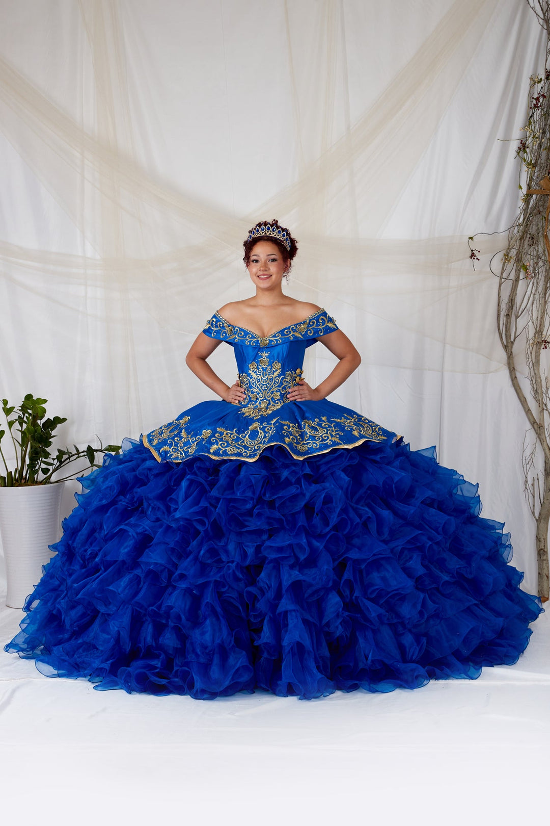 Ruffled Charro Off Shoulder Ball Gown by Calla SCL-30013