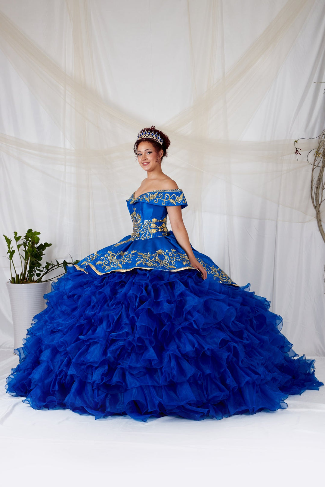 Ruffled Charro Off Shoulder Ball Gown by Calla SCL-30013