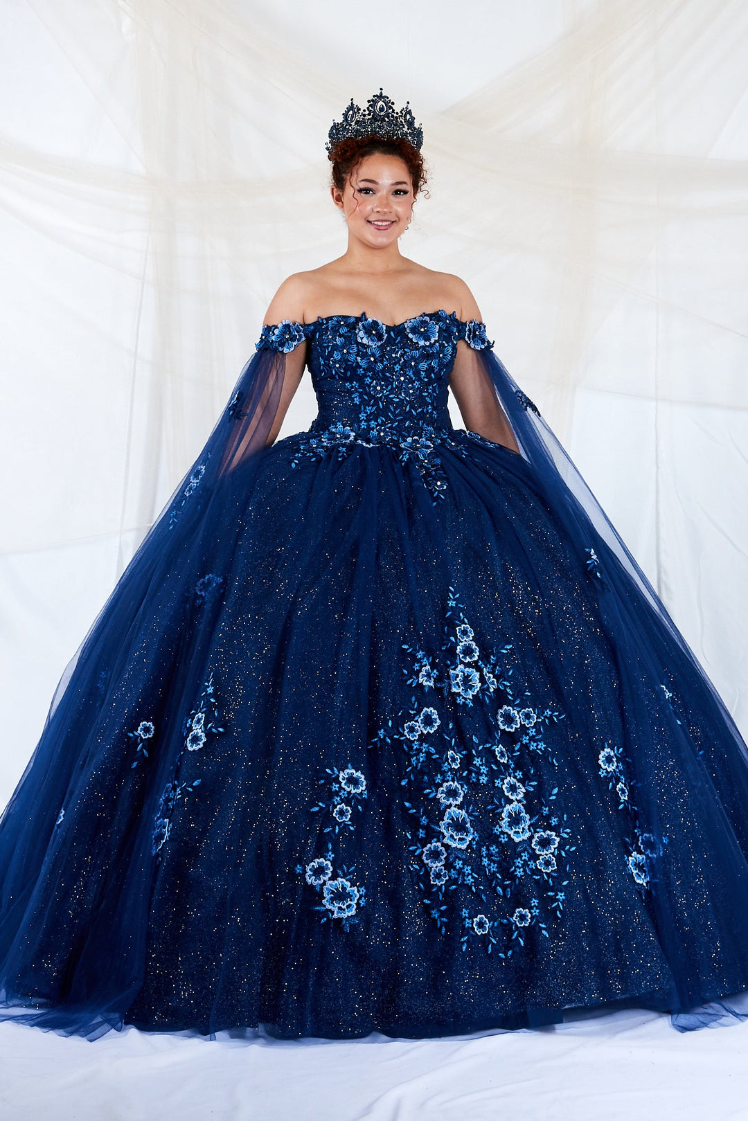 Off Shoulder Cape Sleeve Ball Gown by Calla SCL-30014