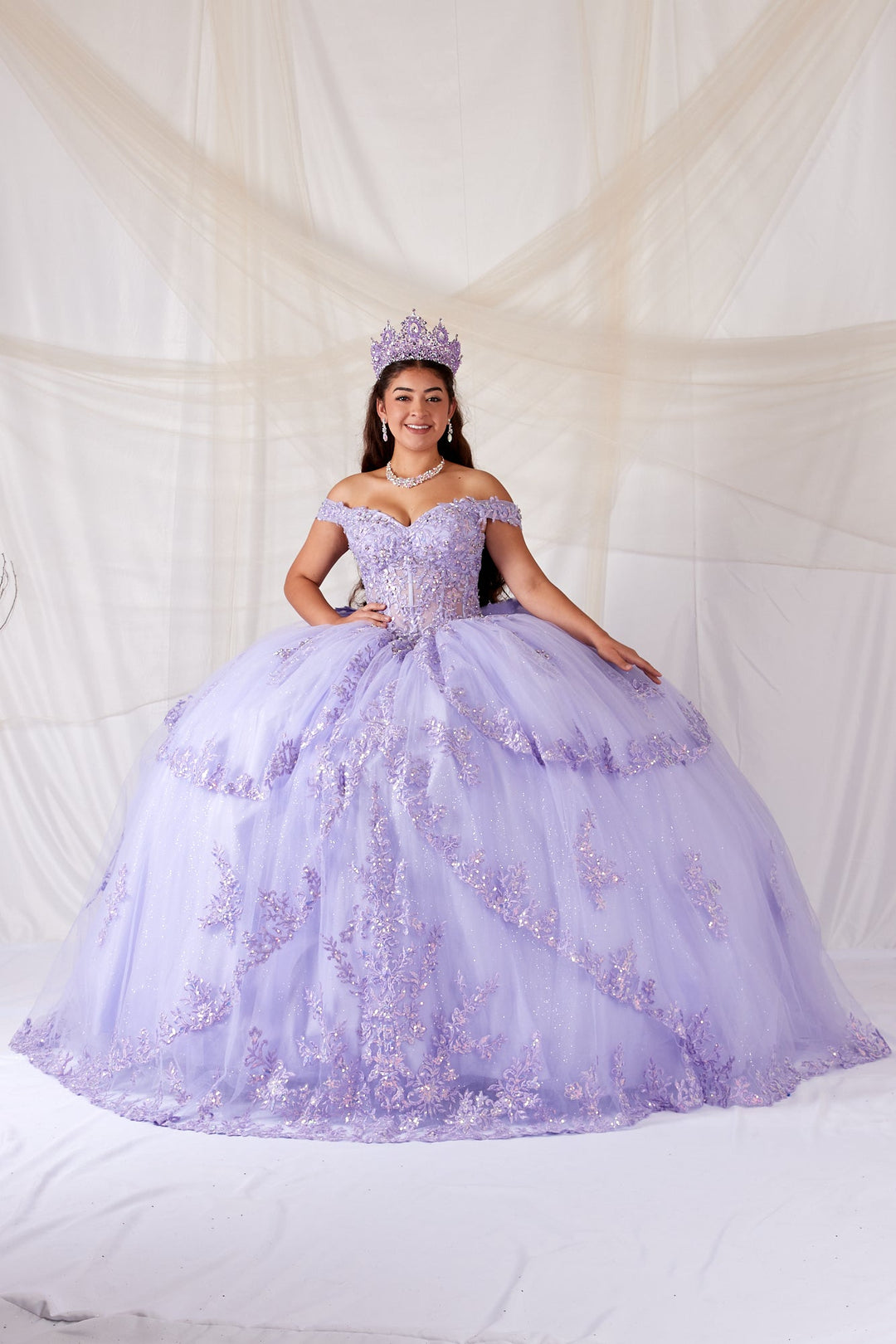 Off Shoulder Layered Ball Gown by Calla SCL-30040