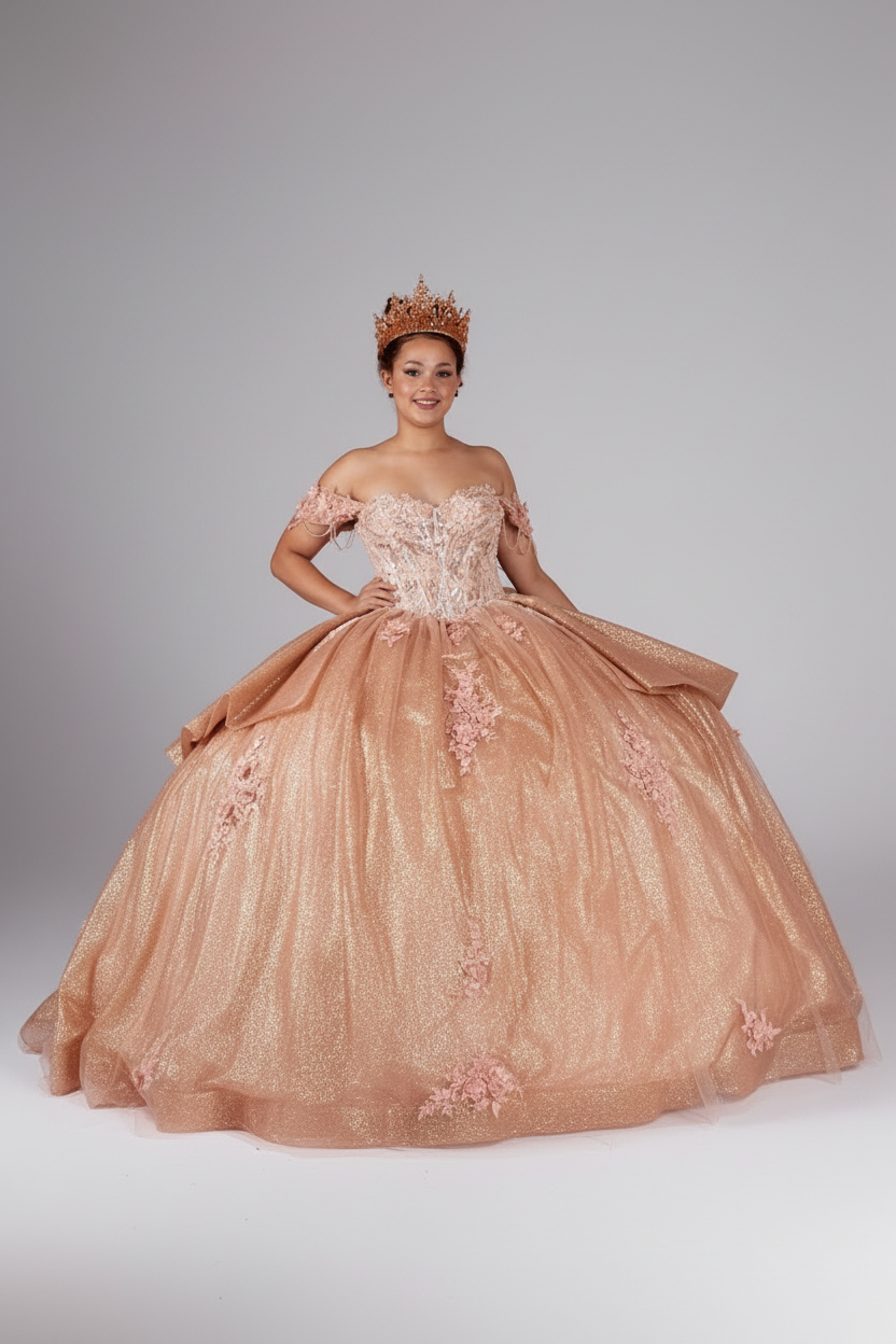 Off Shoulder Fringe Ball Gown by Calla SCL-30045