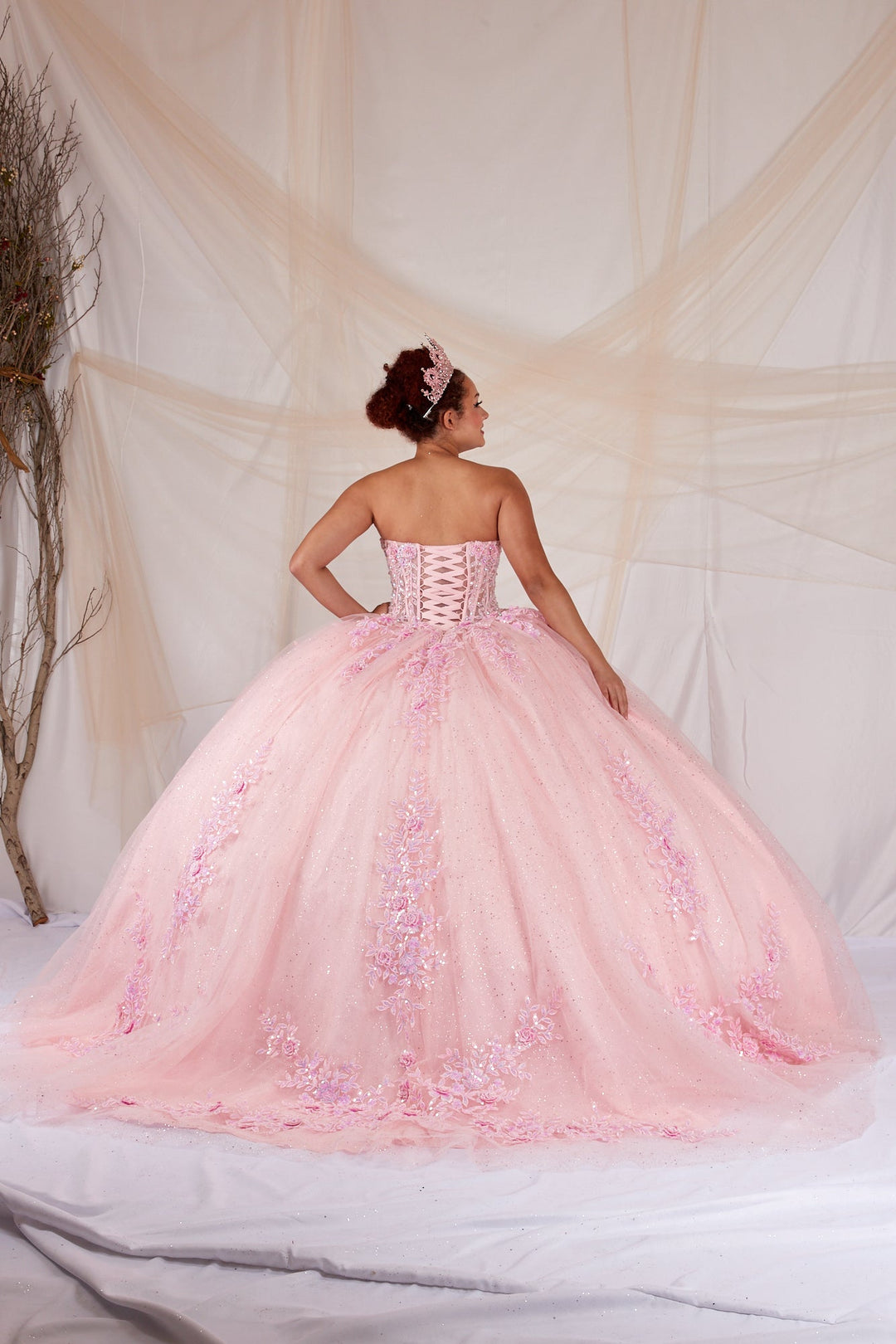 Floral Applique Strapless Ball Gown by Calla SCL-30047