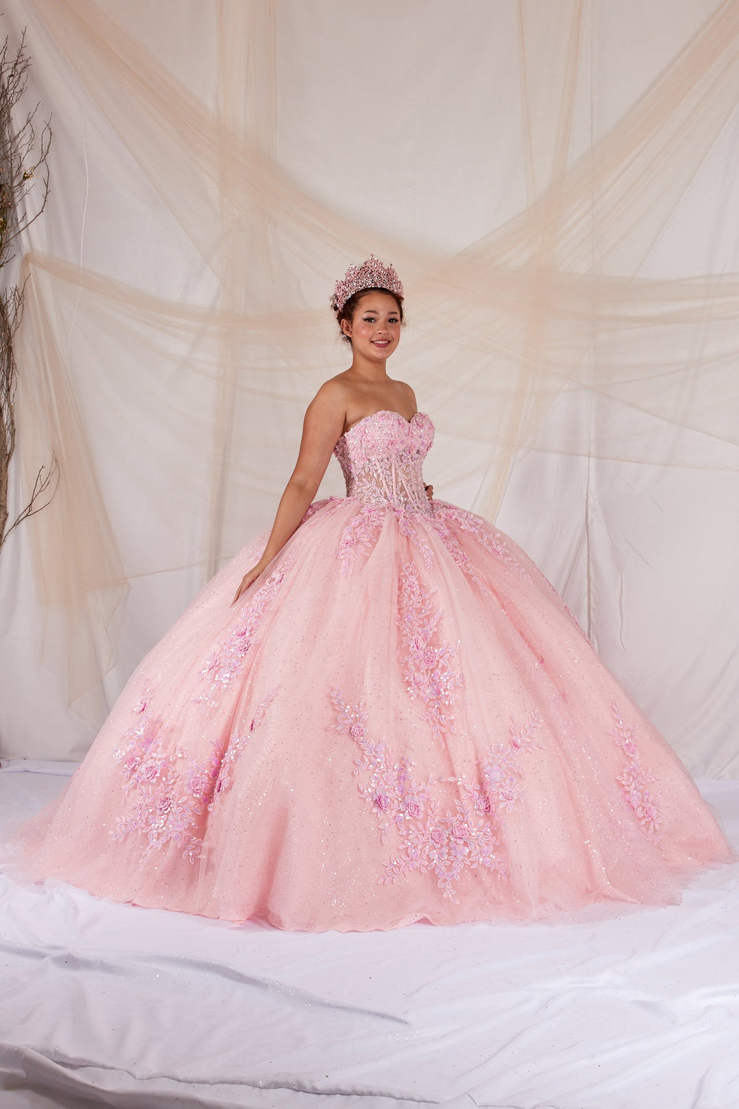 Floral Applique Strapless Ball Gown by Calla SCL-30047