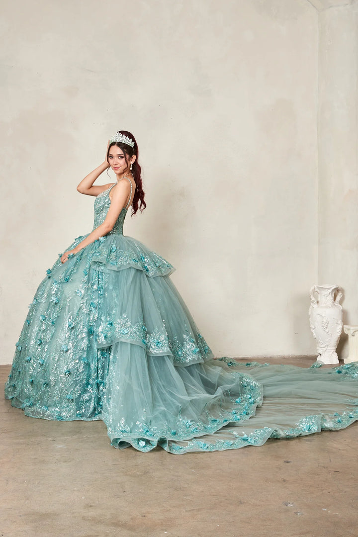 3D Floral V-Neck Tiered Ball Gown by Calla SCL-30029
