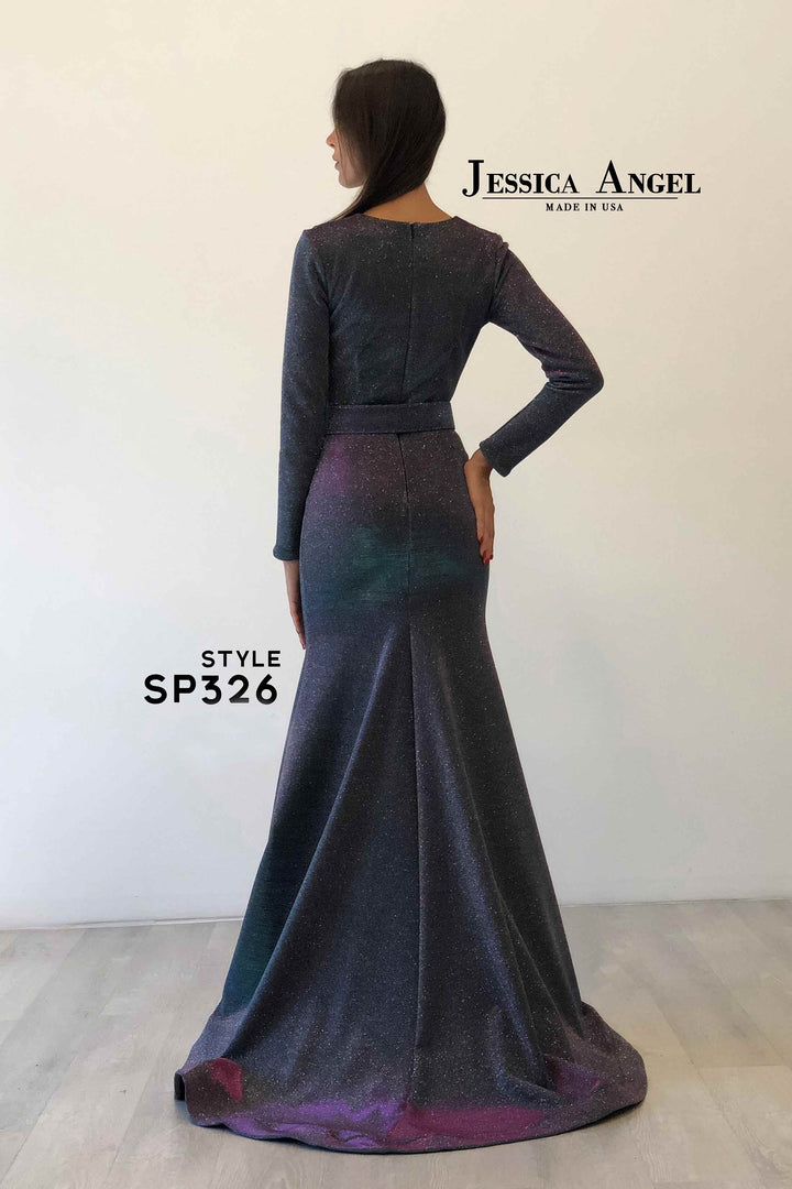 Metallic Long Sleeve Gown by Jessica Angel SP326