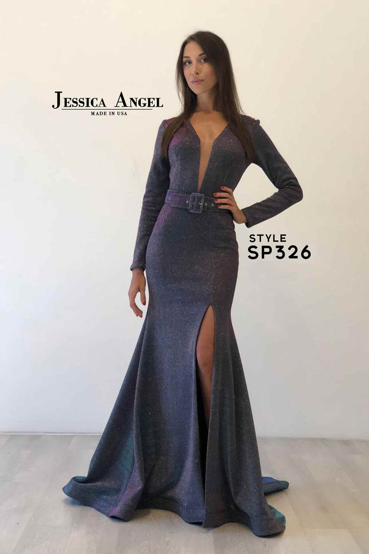 Metallic Long Sleeve Gown by Jessica Angel SP326