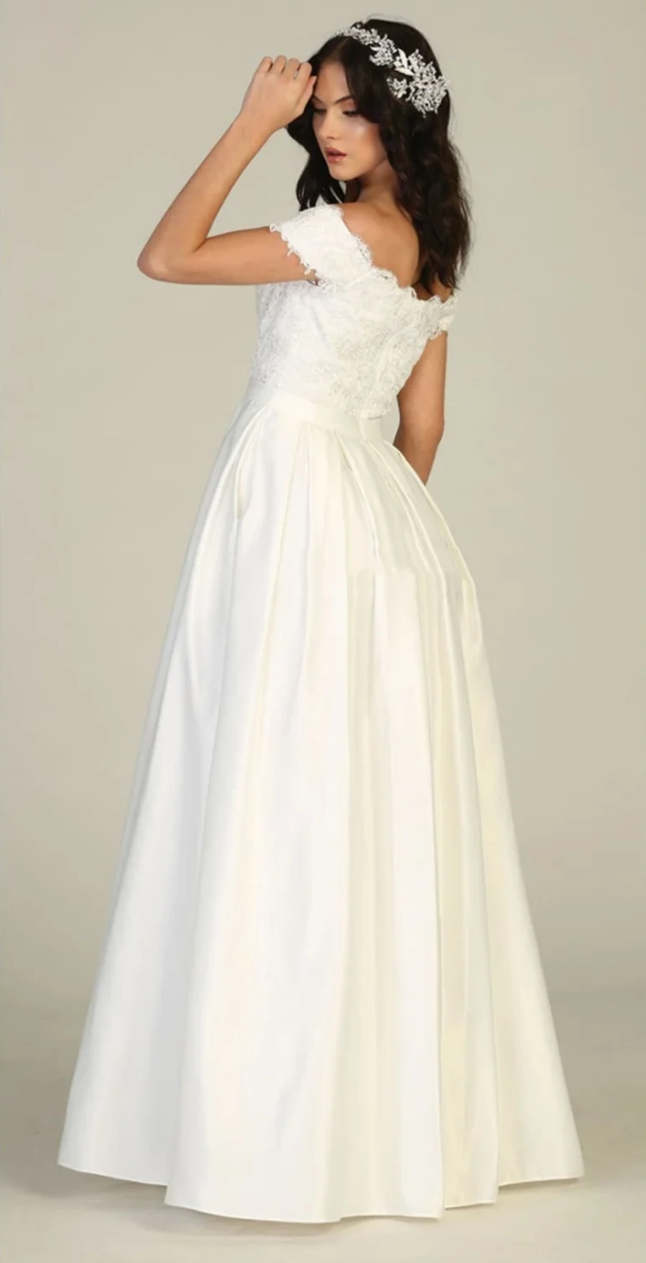Lace Bodice Off Shoulder Gown by May Queen MQ1762