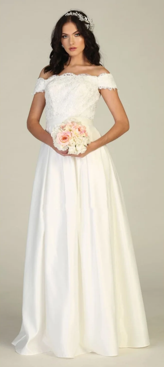 Lace Bodice Off Shoulder Gown by May Queen MQ1762