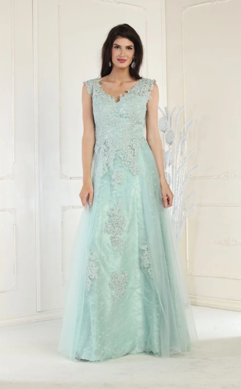 Applique V-Neck A-line Gown by May Queen MQ1799