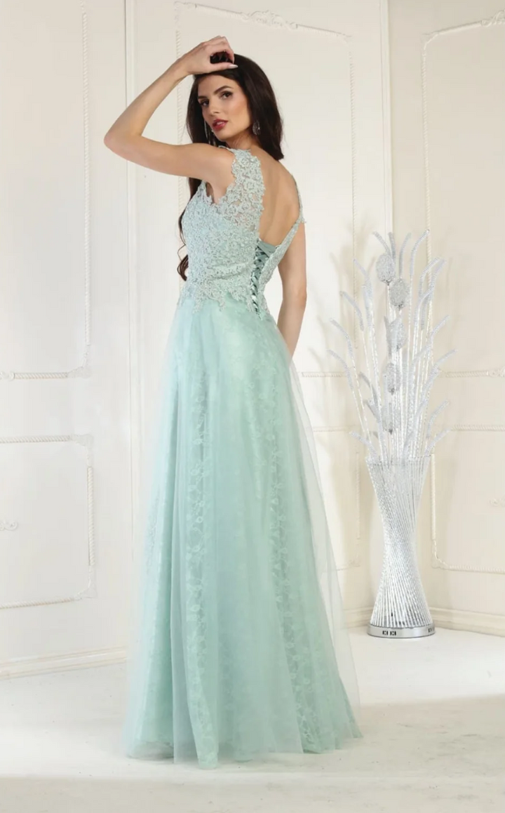 Applique V-Neck A-line Gown by May Queen MQ1799