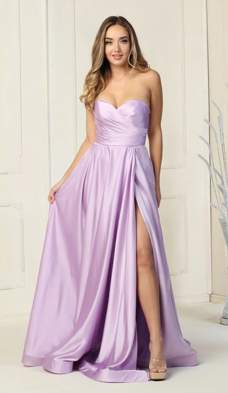 Satin Strapless A-line Slit Gown by May Queen MQ1846