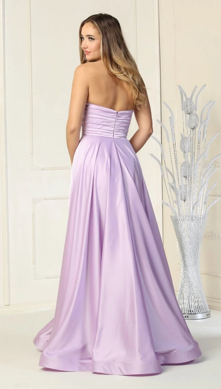 Satin Strapless A-line Slit Gown by May Queen MQ1846