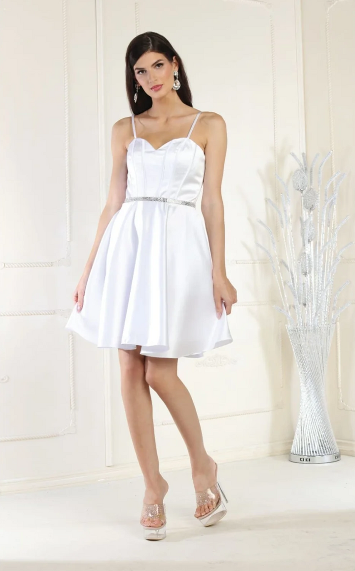 Satin Short Sleeveless A-line Dress by May Queen MQ1864