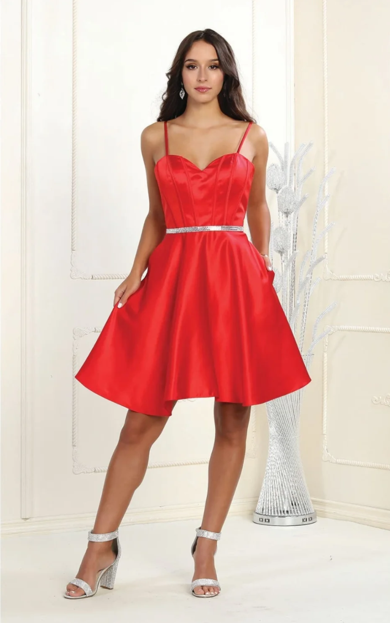 Satin Short Sleeveless A-line Dress by May Queen MQ1864